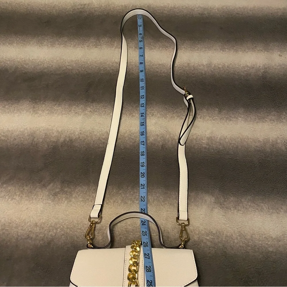 Chic Ivory Vegan Leather with Gold Tone Chain Detail Convertible Crossbody Bag
